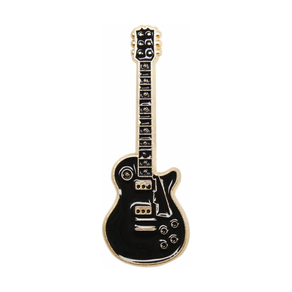Black Gold Electric Guitar Enamel Pin- Jazz Rock Metal Music Instrument Gift NWT